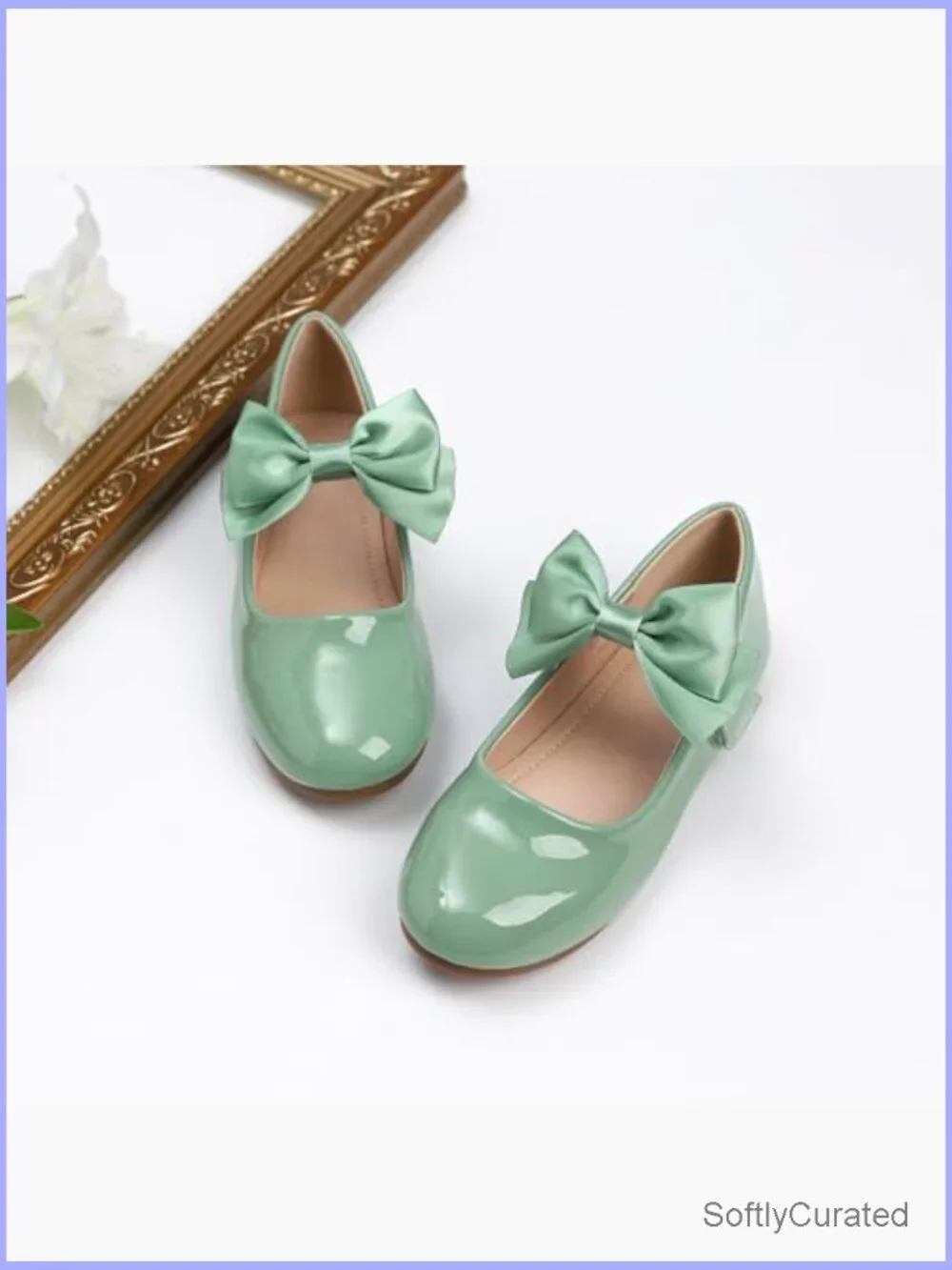 Girls Mary Jane Flats with Bow, Ballet Style Dress Shoes with Adjustable Strap
